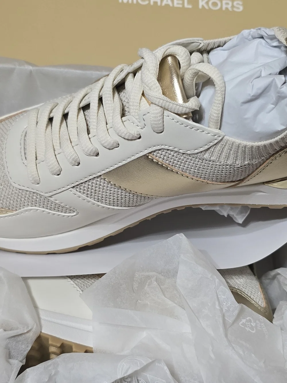Michael Kors Cream & Gold Platform Lace-Up Sneakers